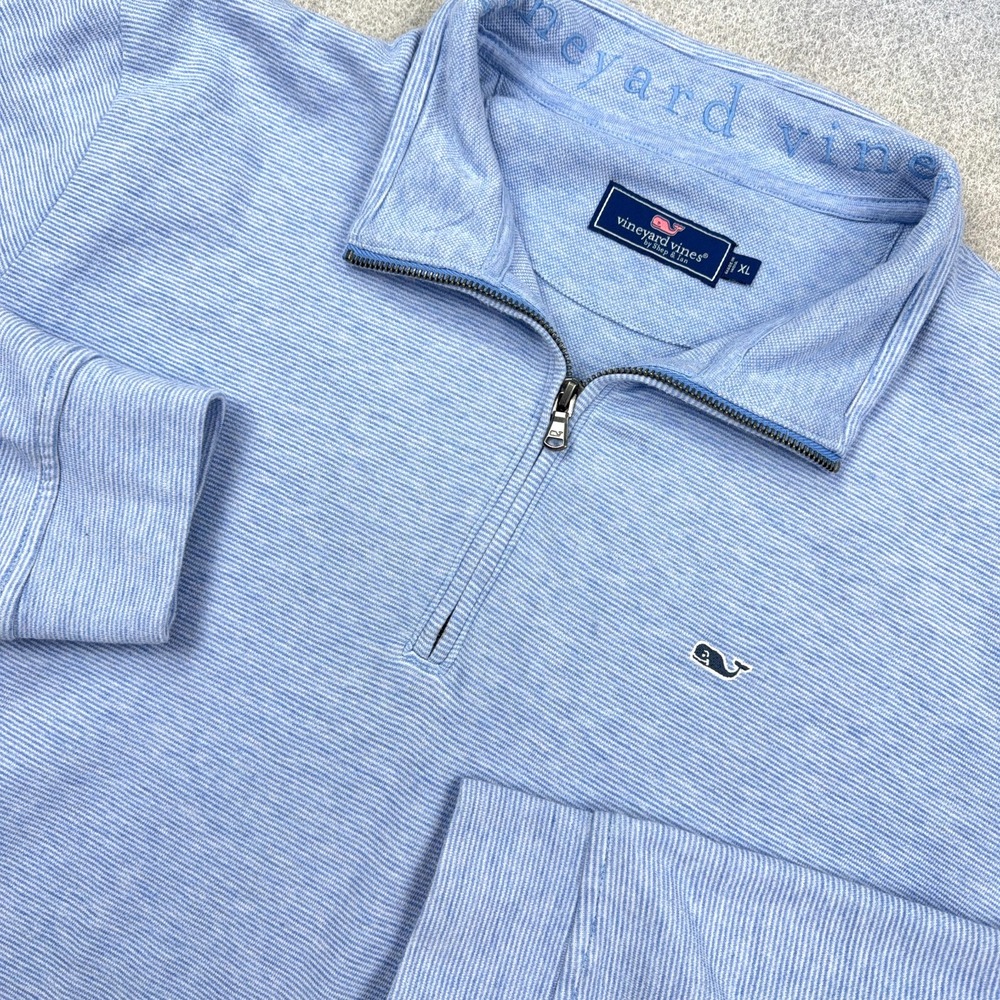 Vineyard Vines Sweater Men XL Light Blue Pullover Quarter 1/4 Zip Knit Striped